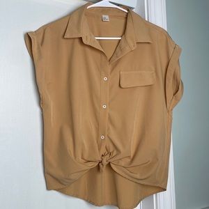 Tan Button & Tie Front